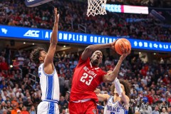 Washington, DC - March 14, 2024: North Carolina State Wolfpack forward Mohamed Diarra (23) gets fouled during the quarterfinal round of the 2024 ACC Tournament between Duke and NC State at Capital One Arena in Washington, DC.  (Photo by Elliott Brown/A Lot of Sports Talk)