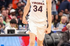 Washington, DC - March 14, 2024: Virginia Cavaliers forward Jacob Groves (34) celebrates during the quarterfinal round of the 2024 ACC Tournament between Virginia and Boston College at Capital One Arena in Washington, DC.  (Photo by Elliott Brown/A Lot of Sports Talk)
