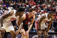 March 14, 2024: San Diego State Aztecs forward Elijah Saunders (25) on the court during the first half of the Men’s Quarterfinals of the Mountain West Conference tournament, Thursday, March 14, 2024, in Las Vegas, NV. Christopher Trim/A Lot of Sports Talk.