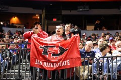 March 14, 2024: San Diego State Aztecs fans show support for their team during the second half of the Men’s Quarterfinals of the Mountain West Conference tournament, Thursday, March 14, 2024, in Las Vegas, NV. Christopher Trim/A Lot of Sports Talk.