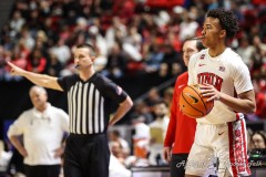 March 14, 2024: UNLV Rebels guard Dedan Thomas Jr. (11) looks to in bound the ball during the second half of the Men’s Quarterfinals of the Mountain West Conference tournament, Thursday, March 14, 2024, in Las Vegas, NV. Christopher Trim/A Lot of Sports Talk.