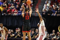 March 14, 2024: San Diego State Aztecs forward Jaedon LeDee (13) shoot a one-sided three point shot during the second half of the Men’s Quarterfinals of the Mountain West Conference tournament, Thursday, March 14, 2024, in Las Vegas, NV. Christopher Trim/A Lot of Sports Talk.