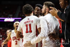 March 14, 2024: UNLV Rebels guard Dedan Thomas Jr. (11) is congratulated after scoring during the second half of the Men’s Quarterfinals of the Mountain West Conference tournament, Thursday, March 14, 2024, in Las Vegas, NV. Christopher Trim/A Lot of Sports Talk.