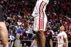 March 14, 2024: UNLV Rebels forward Rob Whaley Jr. (5) dunks the ball during the second half of the Men’s Quarterfinals of the Mountain West Conference tournament, Thursday, March 14, 2024, in Las Vegas, NV. Christopher Trim/A Lot of Sports Talk.