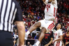 March 14, 2024: UNLV Rebels forward Rob Whaley Jr. (5) dunks the ball during the second half of the Men’s Quarterfinals of the Mountain West Conference tournament, Thursday, March 14, 2024, in Las Vegas, NV. Christopher Trim/A Lot of Sports Talk.