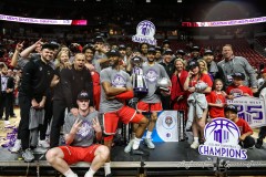 March 16, 2024: The New Mexico Lobos team poses for a photo at the conclusion of the Men’s Mountain West Conference tournament, Saturday, March 16, 2024, in Las Vegas, NV. Christopher Trim/A Lot of Sports Talk.