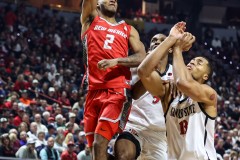 March 16, 2024: New Mexico Lobos guard Donovan Dent (2) passes the ball during the first half of the Men’s Finals of the Mountain West Conference tournament, Saturday, March 16, 2024, in Las Vegas, NV. Christopher Trim/A Lot of Sports Talk.