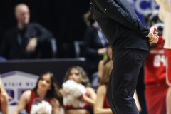 March 16, 2024: New Mexico Lobos head coach Richard Pitino yells instructions to his team during the first half of the Men’s Finals of the Mountain West Conference tournament, Saturday, March 16, 2024, in Las Vegas, NV. Christopher Trim/A Lot of Sports Talk.