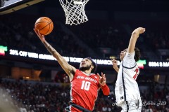 March 16, 2024: New Mexico Lobos guard Jaelen House (10) drives to the basket during the first half of the Men’s Finals of the Mountain West Conference tournament, Saturday, March 16, 2024, in Las Vegas, NV. Christopher Trim/A Lot of Sports Talk.