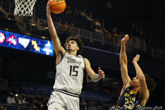 March 09, 2025: Washington DC: Towson Tigers guard Tyler Tejada (15) soars in for a layup during the Coastal Athletic Association Basketball Championship at CareFirst Arena in Washington, DC. (Michael R. Smith/A Lot of Sports Talk).