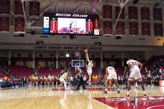 CHESTNUT HILL, MA - FEBRUARY 06: A general view of the tipoff of the college basketball game between the Florida State Seminoles and the Boston College Eagles on February 6, 2024 at Conte Forum in Chestnut Hill, MA. (Photo by Erica Denhoff/A Lot of Sports Talk)