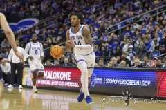 During the Big East Conference game between Seton Hall and Marquette, Seton Hall forward DRE DAVIS (14) brings the ball up court during the first half of the game at the Prudential Center in Newark, New Jersey