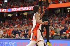 During the ACC conference basketball game between Syracuse University and Miami University, Miami guard NIJEL PACK (24) puts up a shot during the second half of the game held at the JMA Wireless Dome on the campus of Syracuse University.