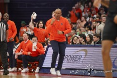 During the ACC conference basketball game between Syracuse University and Miami University, Syracuse head coach ADRIAN AUTRY pumps his fist as his team takes the lead late in the second half of the game held at the JMA Wireless Dome on the campus of Syracuse University.