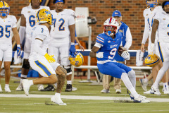 DALLAS, TX — NOV 2, 2024The SMU Mustangs (20) take on the undefeated Pitt Panthers (18) at Gerald J Ford Stadium in Dallas.