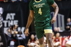 March 15, 2024: Colorado State Rams guard Isaiah Stevens (4) dribbles the ball during the second half of the Men’s Semifinals of the Mountain West Conference tournament, Friday, March 15, 2024, in Las Vegas, NV. Christopher Trim/A Lot of Sports Talk.