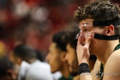 March 15, 2024: Colorado State Rams forward Patrick Cartier (12) sits of the bench during the second half of the Men’s Semifinals of the Mountain West Conference tournament, Friday, March 15, 2024, in Las Vegas, NV. Christopher Trim/A Lot of Sports Talk.