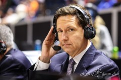 March 15, 2024: CBS sportscaster Andrew Catalon prepares for the start of the Men’s Semifinals of the Mountain West Conference tournament, Friday, March 15, 2024, in Las Vegas, NV. Christopher Trim/A Lot of Sports Talk.