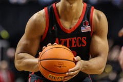 March 15, 2024: San Diego State Aztecs forward Jaedon LeDee (13) attempts a free throw during the first half of the Men’s Semifinals of the Mountain West Conference tournament, Friday, March 15, 2024, in Las Vegas, NV. Christopher Trim/A Lot of Sports Talk.