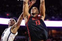 March 15, 2024: San Diego State Aztecs forward Jaedon LeDee (13) dunks the ball during the first half of the Men’s Semifinals of the Mountain West Conference tournament, Friday, March 15, 2024, in Las Vegas, NV. Christopher Trim/A Lot of Sports Talk.