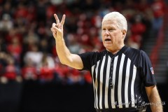 March 15, 2024: A referee holds up two fingers during the first half of the Men’s Semifinals of the Mountain West Conference tournament, Friday, March 15, 2024, in Las Vegas, NV. Christopher Trim/A Lot of Sports Talk.