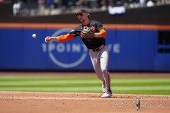 NEW YORK — AUGUST 21: Baltimore Orioles shortstop Gunnar Henderson (2) throws out New York Mets third baseman Mark Vientos (not pictured) after fielding a ground ball during the third inning at Citi Field on August 21, 2024, in New York, New York. (Gregory Fisher/A Lot of Sports Talk)