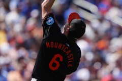 NEW YORK — AUGUST 21:Baltimore Orioles first baseman Ryan Mountcastle (6) catches a fly ball hit by New York Mets left fielder Brandon Nimmo (not pictured) during the third inning at Citi Field on August 21, 2024, in New York, New York. (Gregory Fisher/A Lot of Sports Talk)