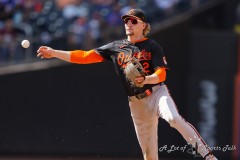 NEW YORK — AUGUST 21: Baltimore Orioles shortstop Gunnar Henderson (2) attempts to complete a double play against the New York Mets during the eighth inning at Citi Field on August 21, 2024, in New York, New York. (Gregory Fisher/A Lot of Sports Talk)