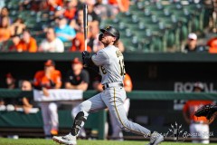 Baltimore, MD - August 6, 2022: Pittsburgh Pirates left fielder Ben Gamel (18) in action during the game between the Baltimore Orioles and Pittsburgh Pirates at  Oriole Park at Camden Yards in Baltimore, MD.   (Photo by Elliott Brown/A Lot of Sports Talk)