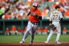 Baltimore, MD - August 6, 2022: Baltimore Orioles first baseman Ryan Mountcastle (6) runs to third base during the game between the Baltimore Orioles and Pittsburgh Pirates at  Oriole Park at Camden Yards in Baltimore, MD.   (Photo by Elliott Brown/A Lot of Sports Talk)