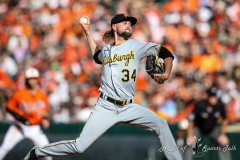 Baltimore, MD - August 6, 2022: Pittsburgh Pirates starting pitcher JT Brubaker (34) in action during the game between the Baltimore Orioles and Pittsburgh Pirates at  Oriole Park at Camden Yards in Baltimore, MD.   (Photo by Elliott Brown/A Lot of Sports Talk)