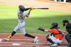 Baltimore, MD - August 6, 2022: Pittsburgh Pirates designated hitter Oneil Cruz (15) hits a homerun during the game between the Baltimore Orioles and Pittsburgh Pirates at  Oriole Park at Camden Yards in Baltimore, MD.   (Photo by Elliott Brown/A Lot of Sports Talk)