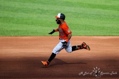 Baltimore, MD - August 6, 2022: Baltimore Orioles second baseman Rougned Odor (12) runs to second base during the game between the Baltimore Orioles and Pittsburgh Pirates at  Oriole Park at Camden Yards in Baltimore, MD.   (Photo by Elliott Brown/A Lot of Sports Talk)