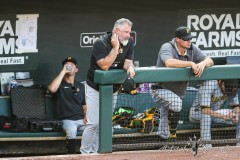Baltimore, MD - August 6, 2022: Pittsburgh Pirates manager Derek Shelton (17) in the dugout during the game between the Baltimore Orioles and Pittsburgh Pirates at  Oriole Park at Camden Yards in Baltimore, MD.   (Photo by Elliott Brown/A Lot of Sports Talk)