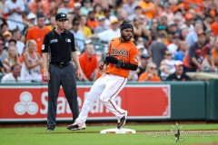 Baltimore, MD - August 6, 2022: Baltimore Orioles center fielder Cedric Mullins (31) in action during the game between the Baltimore Orioles and Pittsburgh Pirates at  Oriole Park at Camden Yards in Baltimore, MD.   (Photo by Elliott Brown/A Lot of Sports Talk)