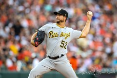 Baltimore, MD - August 6, 2022: Pittsburgh Pirates relief pitcher Eric Stout (52) in action during the game between the Baltimore Orioles and Pittsburgh Pirates at  Oriole Park at Camden Yards in Baltimore, MD.   (Photo by Elliott Brown/A Lot of Sports Talk)