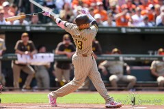 Baltimore, MD - July 27, 2024: San Diego Padres third base Manny Machado (13) in action during the game between the Baltimore Orioles and San Diego Pardres at  Oriole Park at Camden Yards in Baltimore, MD.   (Photo by Elliott Brown/A Lot of Sports Talk)