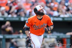 Baltimore, MD - July 27, 2024: Baltimore Orioles outfielder Colton Cowser (17) runs during the game between the Baltimore Orioles and San Diego Pardres at  Oriole Park at Camden Yards in Baltimore, MD.   (Photo by Elliott Brown/A Lot of Sports Talk)