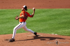 Baltimore, MD - July 27, 2024: Baltimore Orioles pitcher Dean Kremer (64) in action during the game between the Baltimore Orioles and San Diego Pardres at  Oriole Park at Camden Yards in Baltimore, MD.   (Photo by Elliott Brown/A Lot of Sports Talk)