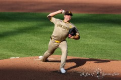 Baltimore, MD - July 27, 2024: San Diego Padres pitcher Michael King (34) in action during the game between the Baltimore Orioles and San Diego Pardres at  Oriole Park at Camden Yards in Baltimore, MD.   (Photo by Elliott Brown/A Lot of Sports Talk)