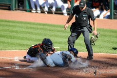 Baltimore, MD - June 18, 2022: Tampa Bay Rays first baseman Yandy Diaz (2) slides into homeplate during the game between the Baltimore Orioles and Tampa Bay Rays at  Oriole Park at Camden Yards in Baltimore, MD.   (Photo by Elliott Brown/A Lot of Sports Talk)