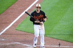Baltimore, MD - June 18, 2022: Baltimore Orioles left fielder Austin Hays (21) walks back to the dugout after striking out during the game between the Baltimore Orioles and Tampa Bay Rays at  Oriole Park at Camden Yards in Baltimore, MD.   (Photo by Elliott Brown/A Lot of Sports Talk)