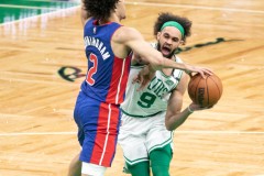 The Detroit Pistons take on the Boston Celtics at TD Garden on February 16, 2022. The Celtics have won the last 9 games in a row.