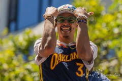 Jordan Poole- Warriors Championship Parade in San Francisco, California on June 20, 2022. (Photo by Chris Tuite)
