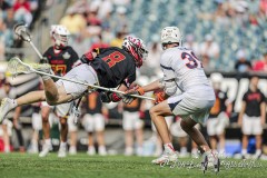 PHILADELPHIA, PENNSYLVANIA – MAY 25: Maryland midfielder ERIC KOLAR (8) put all of his body into a shot on goal in the game between Maryland and Virginia during the 2024 NCAA Men’s Lacrosse Tournament semifinal game at Lincoln Financial Field on May 25, 2024, in Philadelphia, PA  (Scotty Rausenberger/A Lot of Sports Talk)