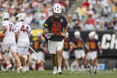 PHILADELPHIA, PENNSYLVANIA – MAY 25: Maryland attack DANIEL KELLY (45) walks onto the field after a goal scored by his teammate in the game between Maryland and Virginia during the 2024 NCAA Men’s Lacrosse Tournament semifinal game at Lincoln Financial Field on May 25, 2024, in Philadelphia, PA  (Scotty Rausenberger/A Lot of Sports Talk)