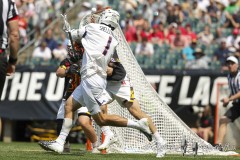 PHILADELPHIA, PENNSYLVANIA – MAY 25:  Virginia attack CONNOR SHELLENBERGER (1) takes a shot on goal in the game between Maryland and Virginia during the 2024 NCAA Men’s Lacrosse Tournament semifinal game at Lincoln Financial Field on May 25, 2024, in Philadelphia, PA  (Scotty Rausenberger/A Lot of Sports Talk)