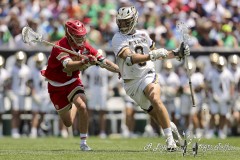 PHILADELPHIA, PENNSYLVANIA – MAY 25: Notre Dame midfielder LOGAN GUTZWILLER (9) goes on the offensive in the first half of the game between Notre Dame and Denver during the 2024 NCAA Men’s Lacrosse Tournament semifinal game at Lincoln Financial Field on May 25, 2024, in Philadelphia, PA  (Scotty Rausenberger/A Lot of Sports Talk)