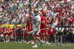 PHILADELPHIA, PENNSYLVANIA – MAY 25: Notre Dame attack DEVIN MCLANE (29) celebrates a goal in the first half of  the game between Notre Dame and Denver during the 2024 NCAA Men’s Lacrosse Tournament semifinal game at Lincoln Financial Field on May 25, 2024, in Philadelphia, PA  (Scotty Rausenberger/A Lot of Sports Talk)