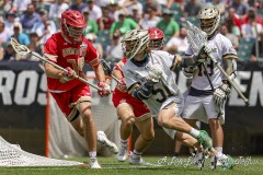 PHILADELPHIA, PENNSYLVANIA – MAY 25: Notre Dame attack BRYCE WALKER (5) comes around the goal    in the first half of the game between Notre Dame and Denver during the 2024 NCAA Men’s Lacrosse Tournament semifinal game at Lincoln Financial Field on May 25, 2024, in Philadelphia, PA  (Scotty Rausenberger/A Lot of Sports Talk)